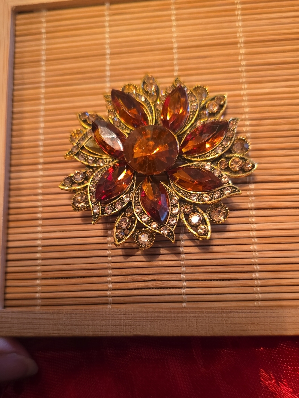 Vintage-Style Amber Crystal Flower Brooch